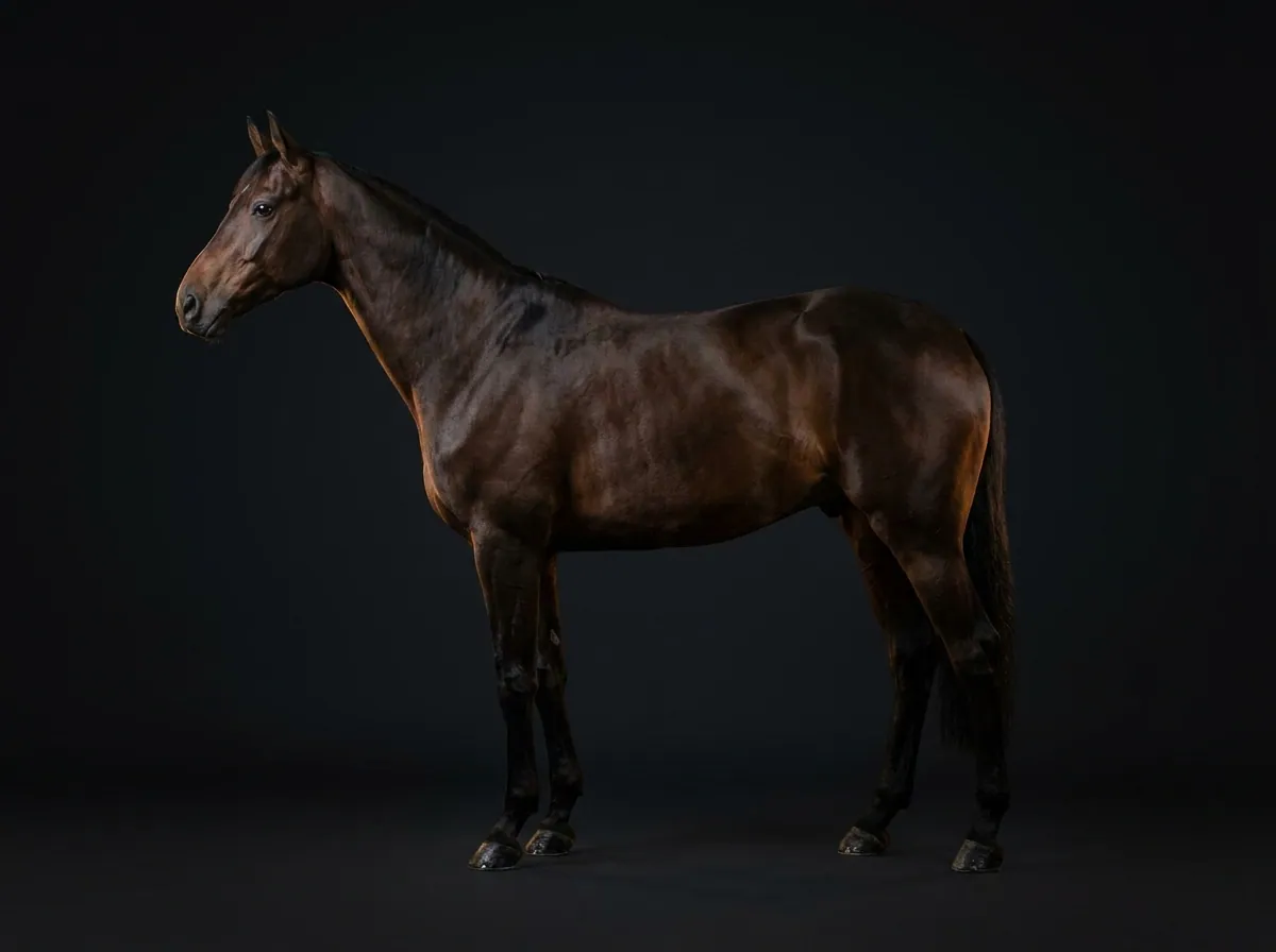 Belgisches Warmblut (BWP) im Profil vor dunklem Grund