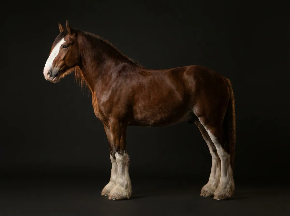 Clydesdale im Profil vor dunklem Grund