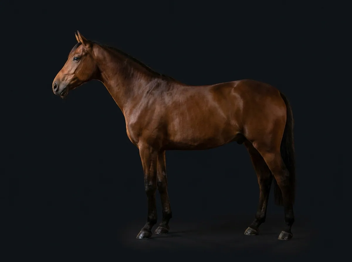 Deutsches Reitpony im Profil vor dunklem Grund