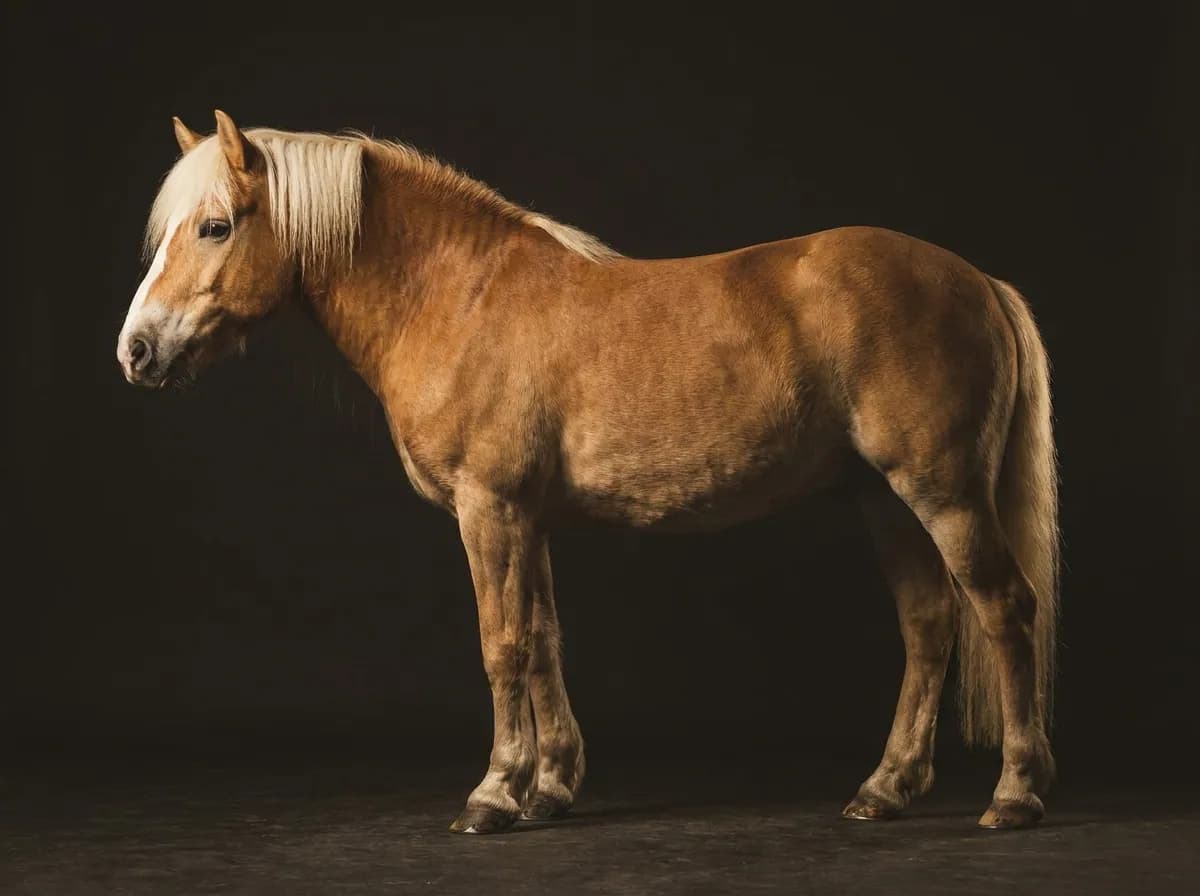 Haflinger im Profil vor dunklem Grund