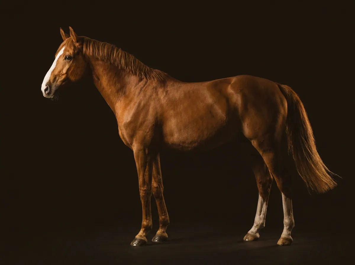 KWPN (Niederländisches Warmblut) im Profil vor dunklem Grund