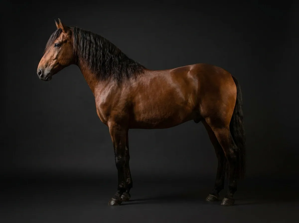 Lusitano im Profil vor dunklem Grund
