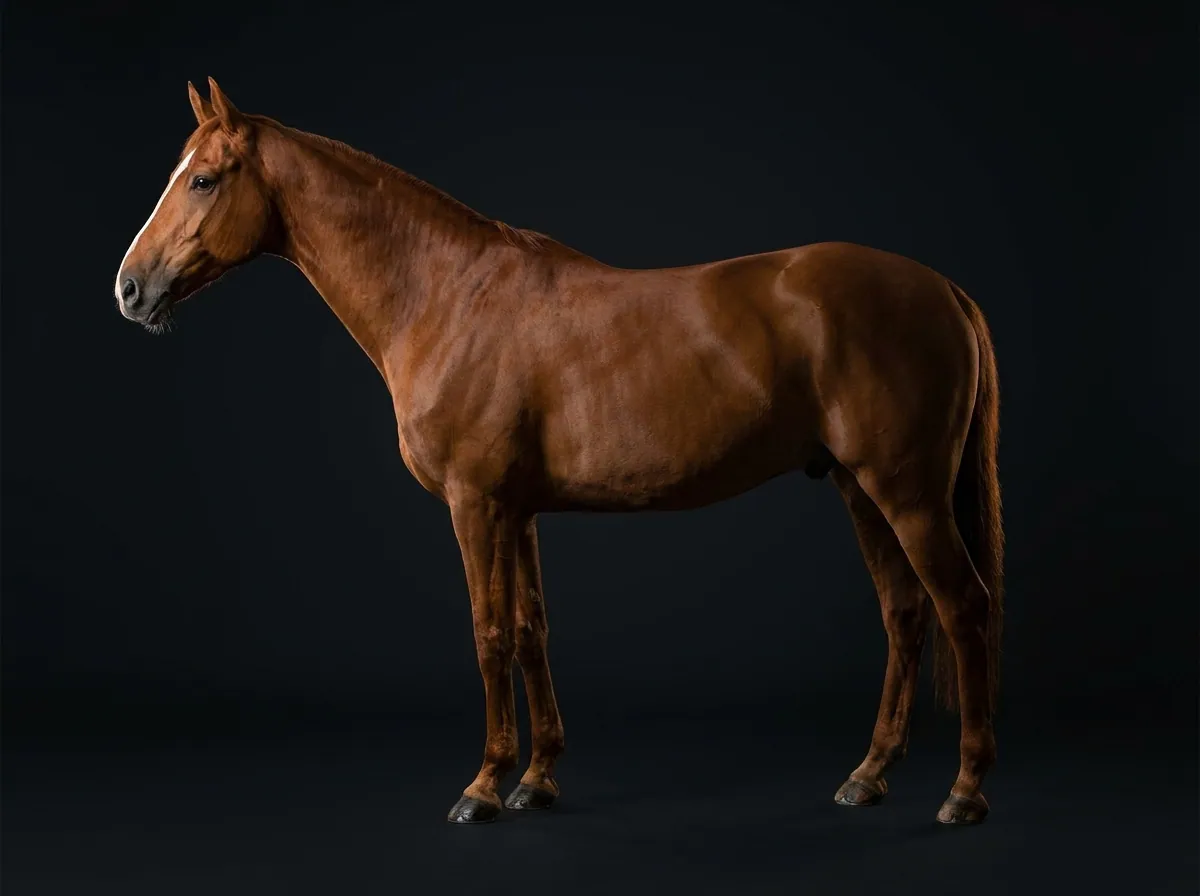 Österreichisches Warmblut im Profil vor dunklem Grund