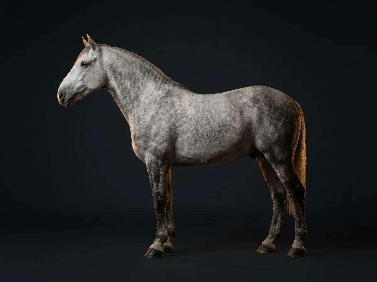 Percheron im Profil vor dunklem Grund