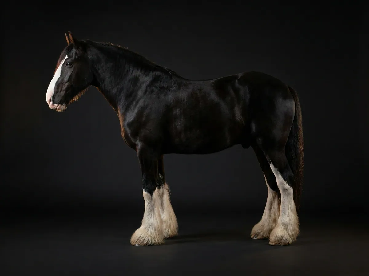 Shire Horse im Profil vor dunklem Grund