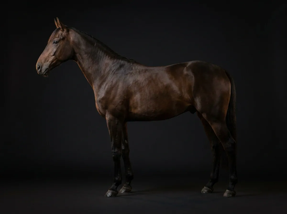 Standardbred / Traber im Profil vor dunklem Grund